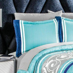 Intima Hogar Blue Microfiber King Bedspread Set
